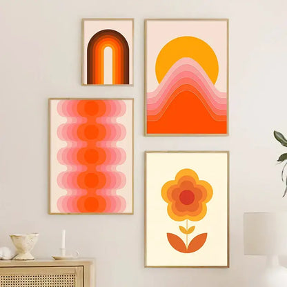Retro rainbow abstract sunset art prints – living room wall decor