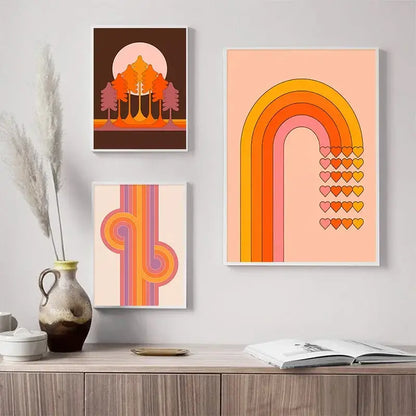 Retro rainbow abstract sunset art prints – living room wall decor