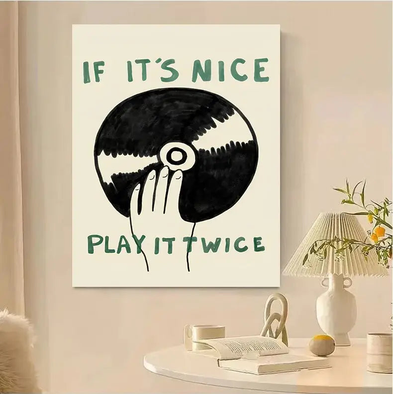 Retro blue record player modern music canvas – living room wall art