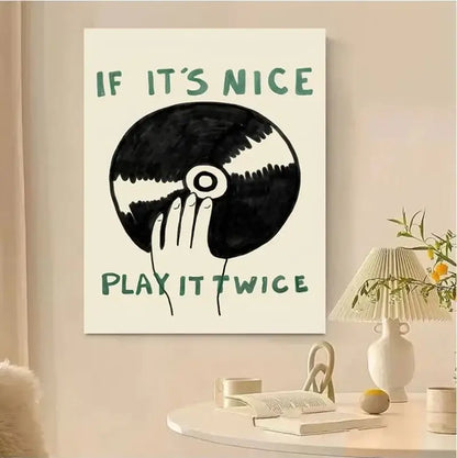 Retro blue record player modern music canvas – living room wall art