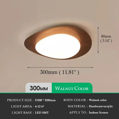Retro walnut oval acrylic ceiling light for living room