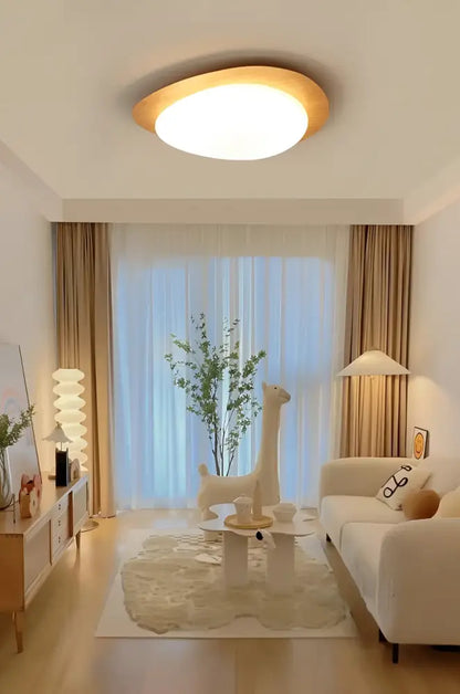 Retro walnut oval acrylic ceiling light for living room