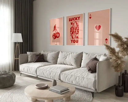 Retro queen of hearts art posters set living room wall art