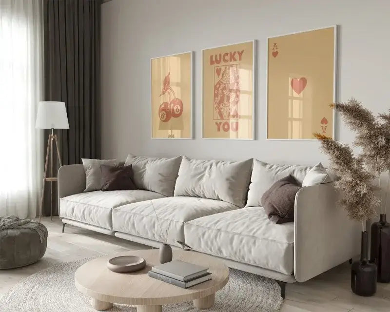 Minimalist beige retro wall art posters set for bedroom decor