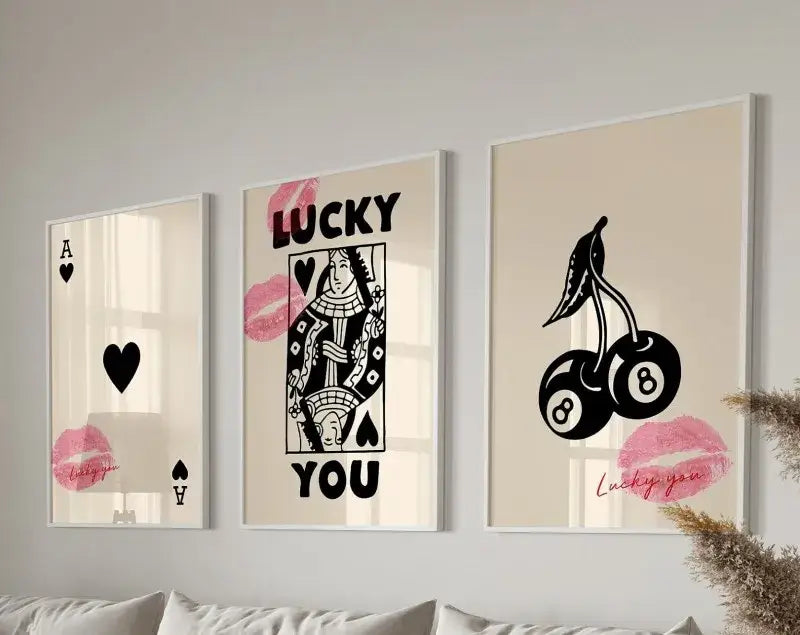 Retro blue & cream queen of hearts wall art posters – living room decor