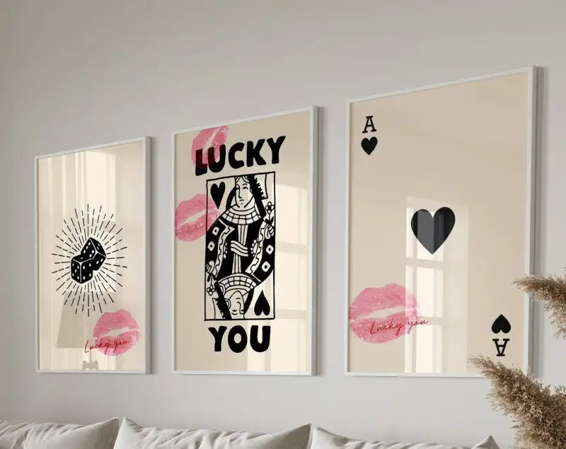 Retro red & white queen of hearts wall art posters living room decor