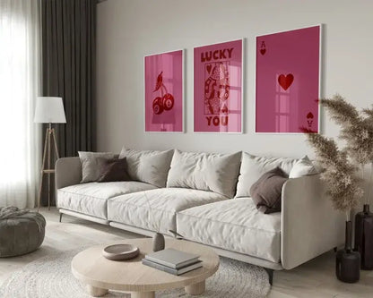 Retro blue & cream queen of hearts wall art posters – living room decor