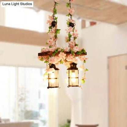 Retro wooden ivy island ceiling light pink & green dining room