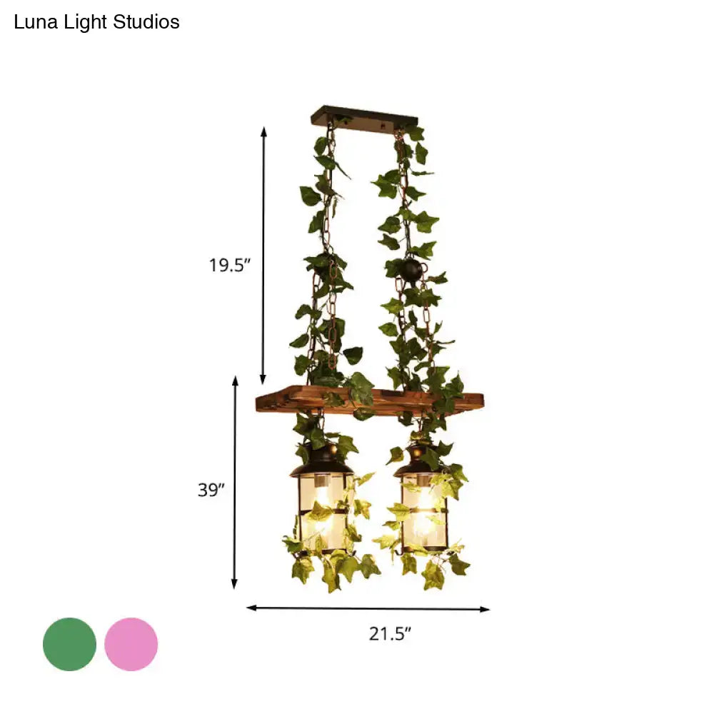 Retro wooden ivy island ceiling light pink & green dining room