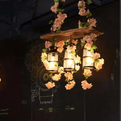 Retro wooden ivy island ceiling light pink & green dining room