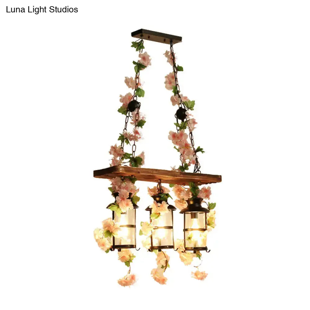 Retro wooden ivy island ceiling light pink & green dining room