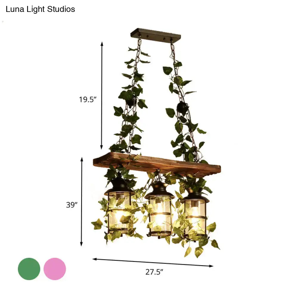 Retro wooden ivy island ceiling light pink & green dining room