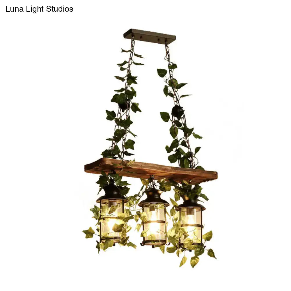 Retro wooden ivy island ceiling light pink & green dining room
