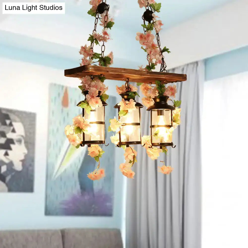 Retro wooden ivy island ceiling light pink & green dining room