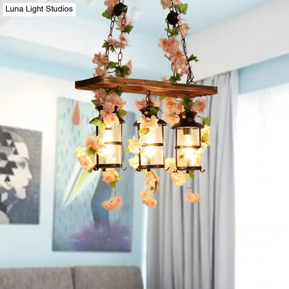 Retro wooden ivy island ceiling light pink & green dining room