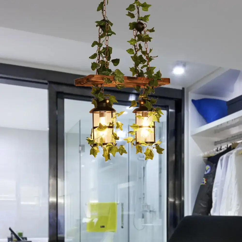 Retro wooden ivy island ceiling light pink & green dining room