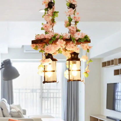 Retro wooden ivy island ceiling light pink & green dining room