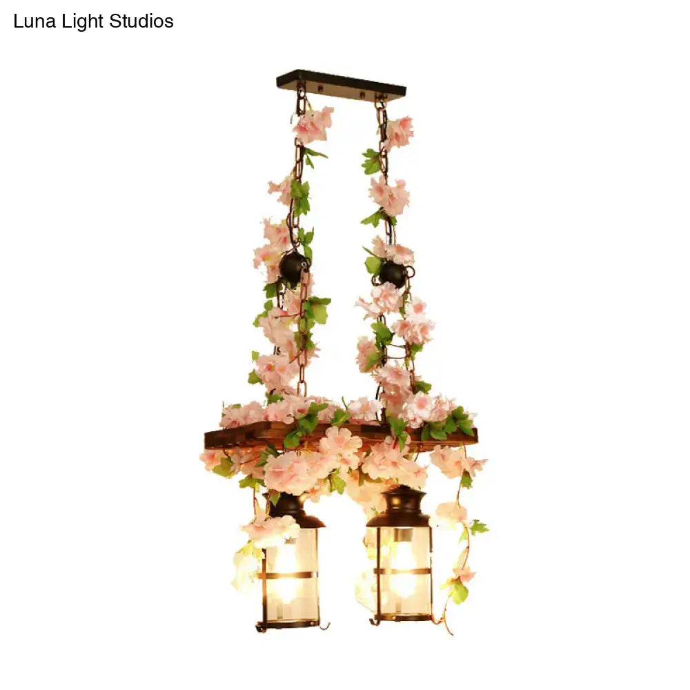 Retro wooden ivy island ceiling light pink & green dining room