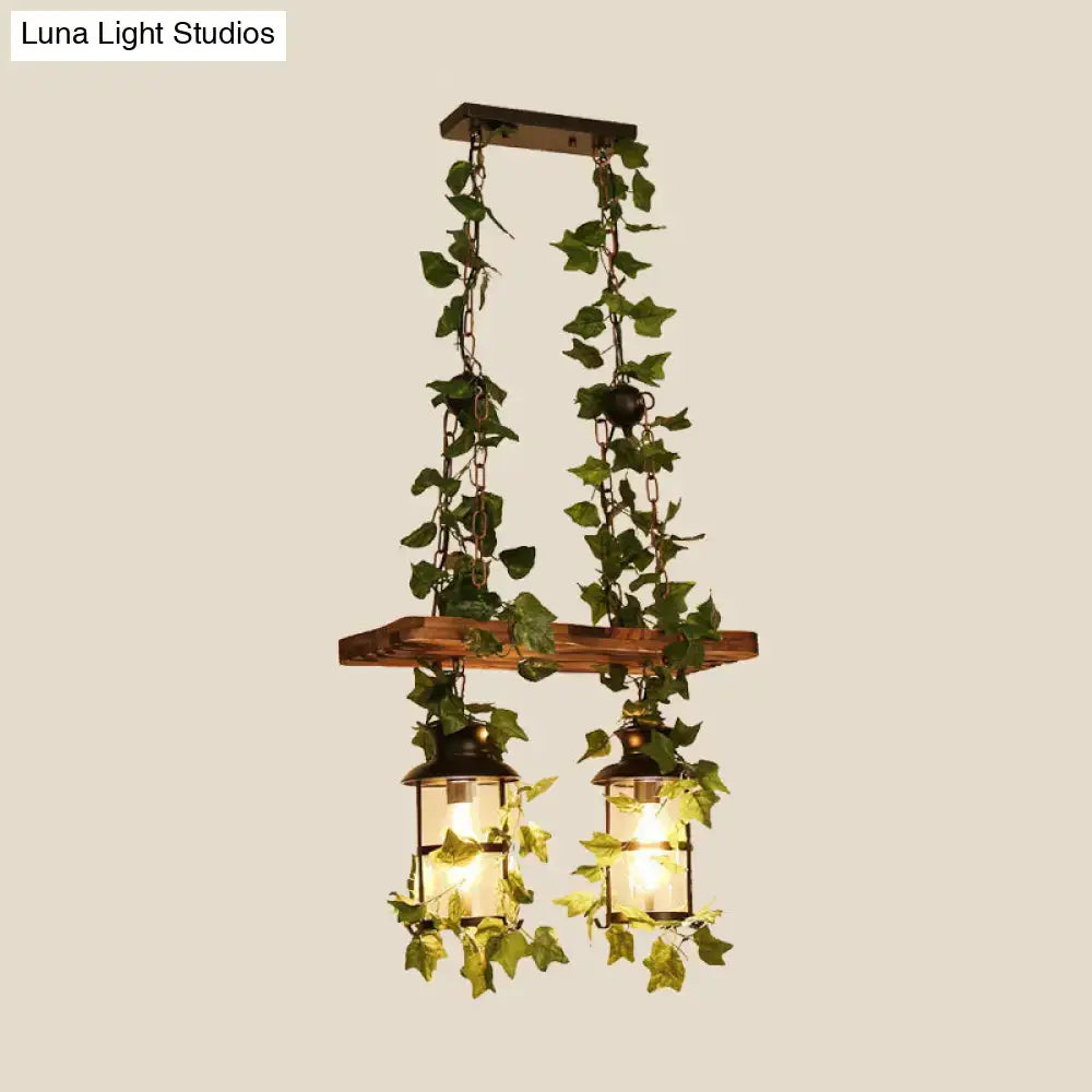 Retro wooden ivy island ceiling light pink & green dining room