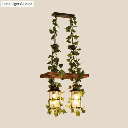 Retro wooden ivy island ceiling light pink & green dining room