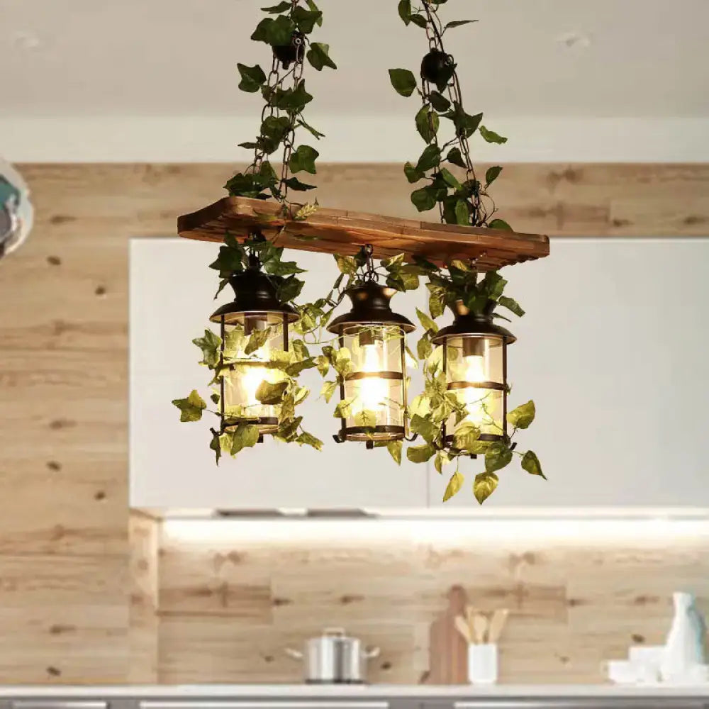 Retro wooden ivy island ceiling light pink & green dining room