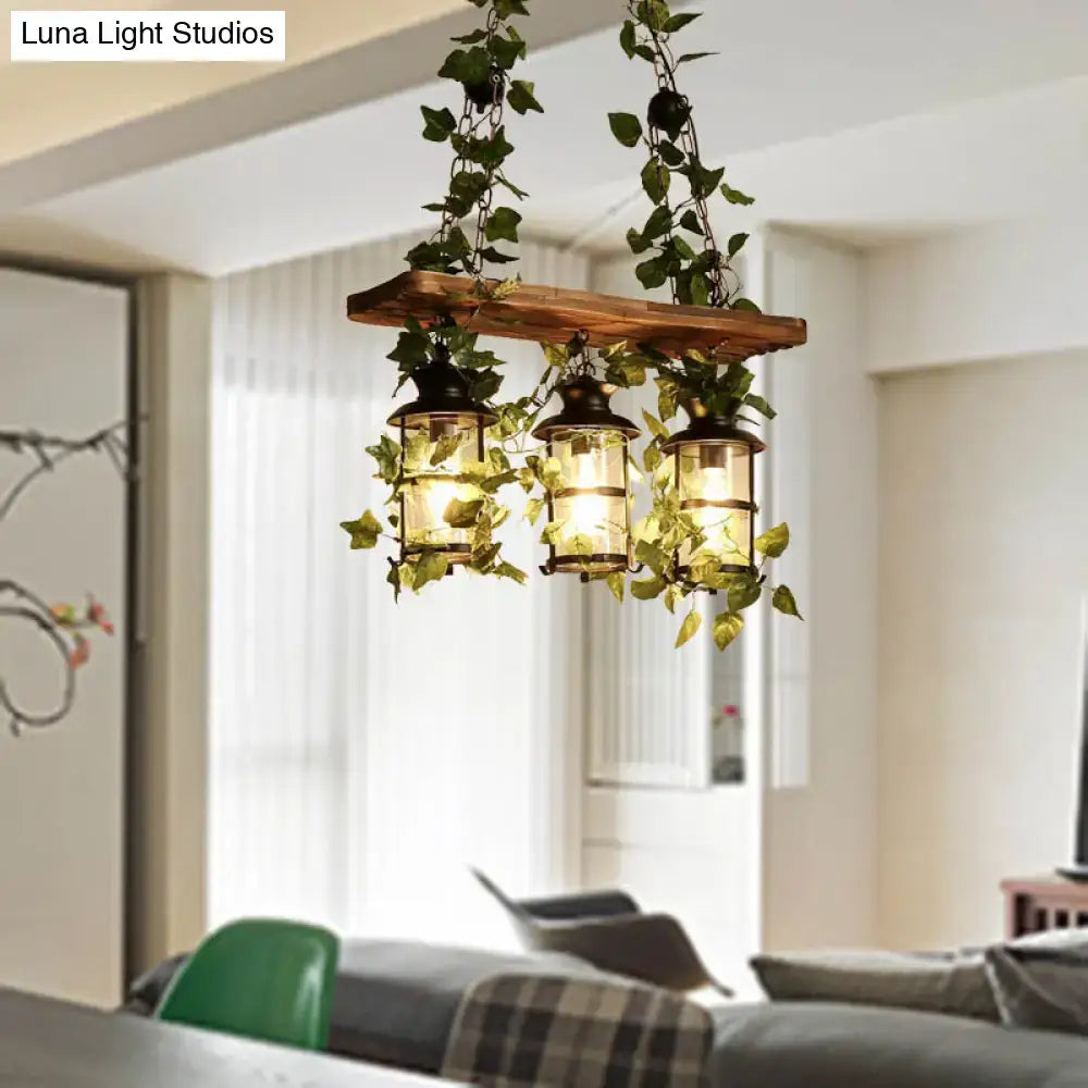 Retro wooden ivy island ceiling light pink & green dining room