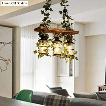 Retro wooden ivy island ceiling light pink & green dining room