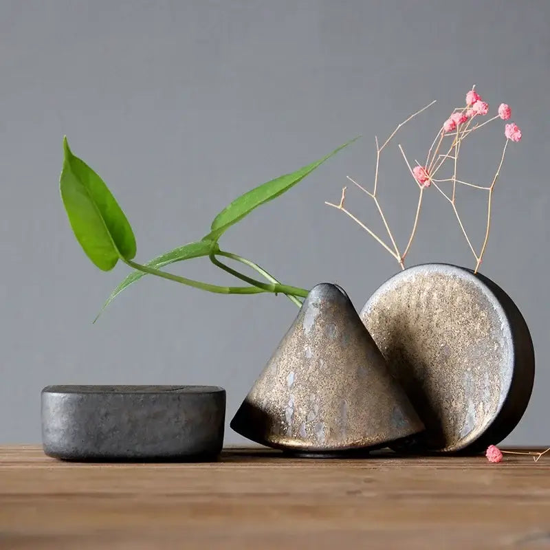 Retro zen matte ceramic pottery vase ornaments dining room tea ceremony