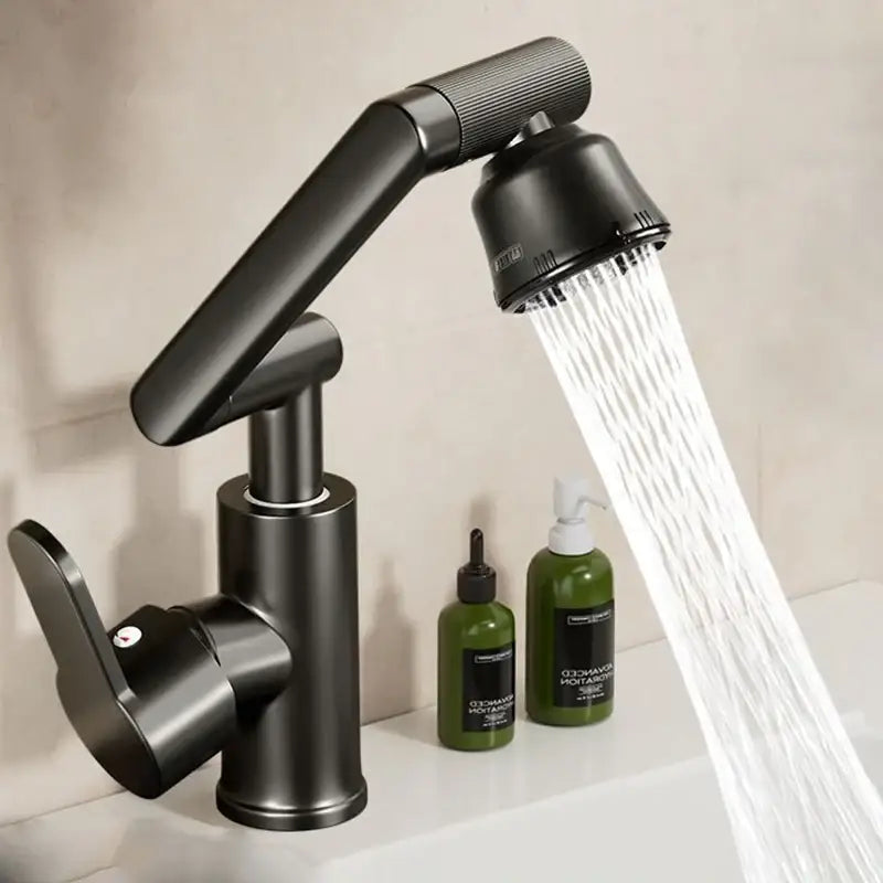 Modern matte black rotating dual-mode faucet kitchen mechanical arm