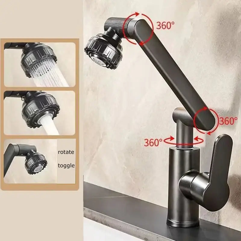 Modern matte black rotating dual-mode faucet kitchen mechanical arm