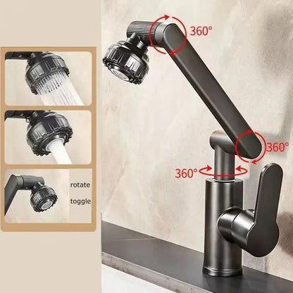 Modern matte black rotating dual-mode faucet kitchen mechanical arm