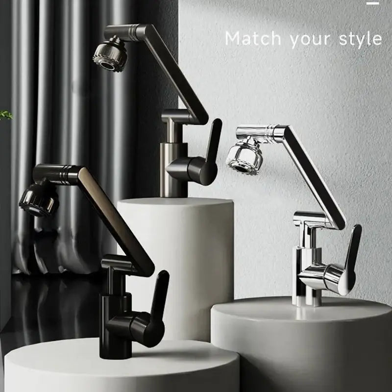 Modern matte black rotating dual-mode faucet kitchen mechanical arm