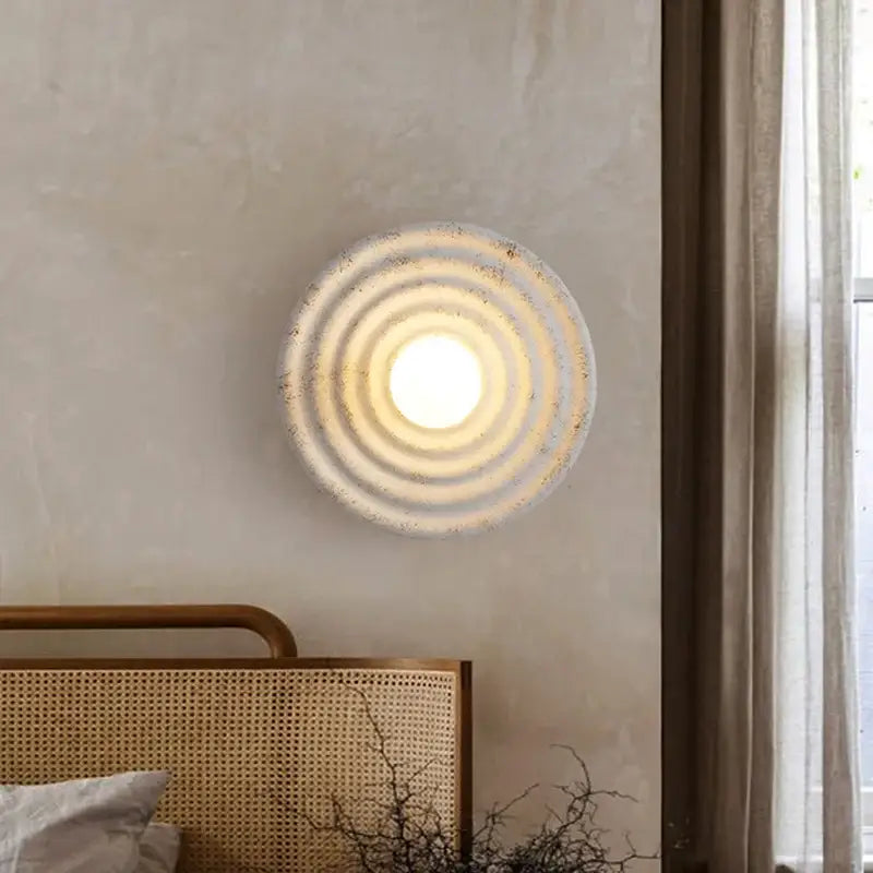 round concrete ridged wall sconce bedroom light