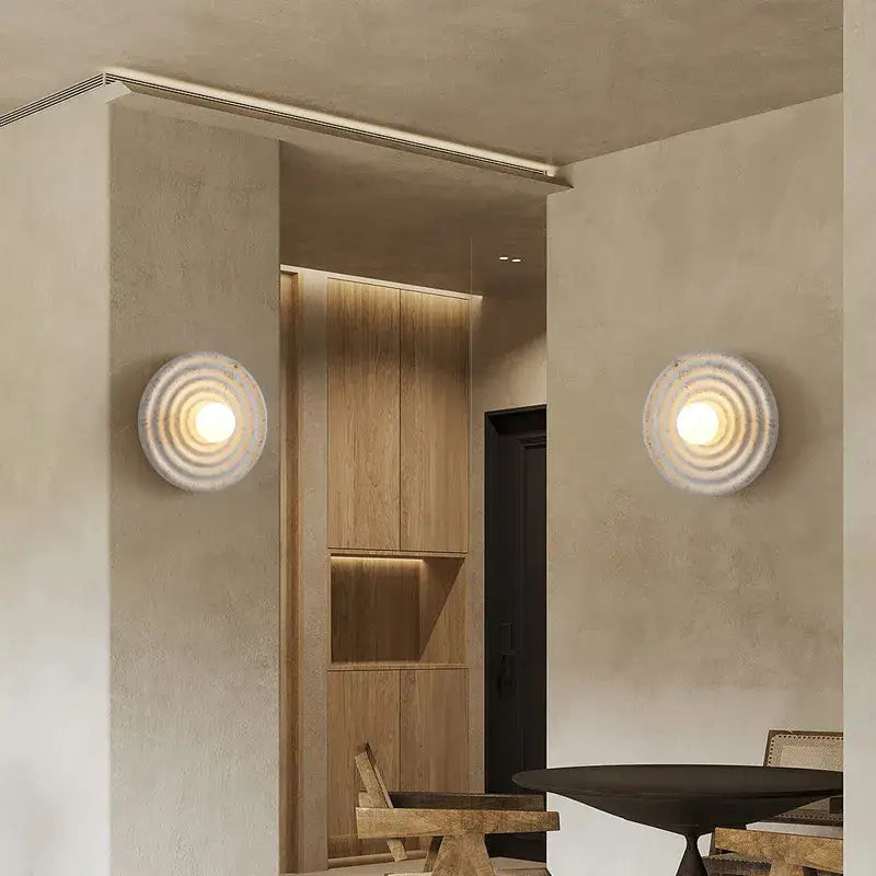 round concrete ridged wall sconce bedroom light