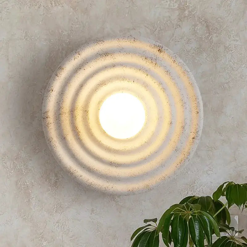 round concrete ridged wall sconce bedroom light