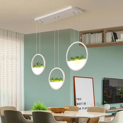 Modern black round planter led chandelier dining room pendant light