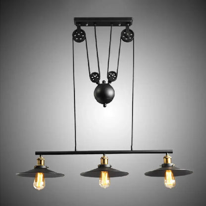 Industrial rustic 3 head pulley pendant light dining room flared shade