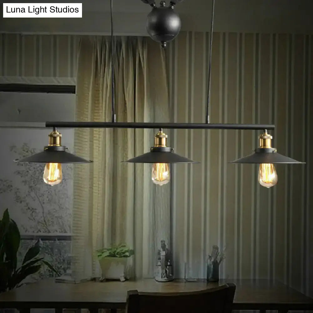 Industrial rustic 3 head pulley pendant light dining room flared shade