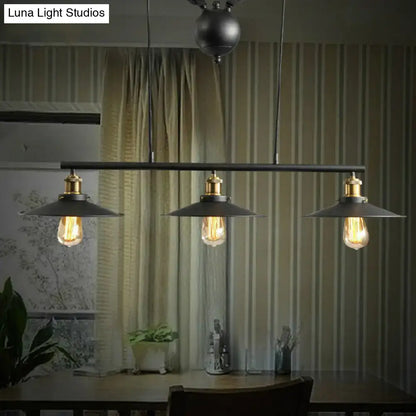 Industrial rustic 3 head pulley pendant light dining room flared shade