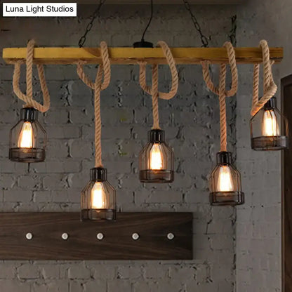Rustic wood rope dangling island pendant light – kitchen e26 e27 case