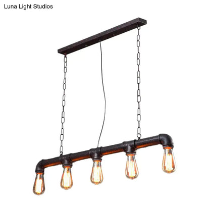 Rustic black iron plumbing pipe 5-light kitchen pendant