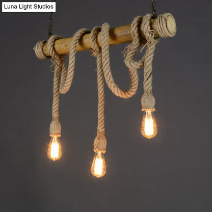 Rustic bamboo rope bare bulb pendant – dining room hanging light