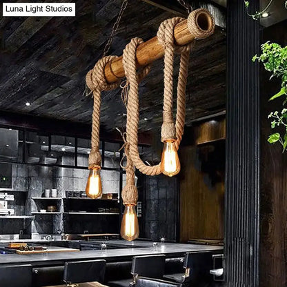 Rustic bamboo rope bare bulb pendant – dining room hanging light