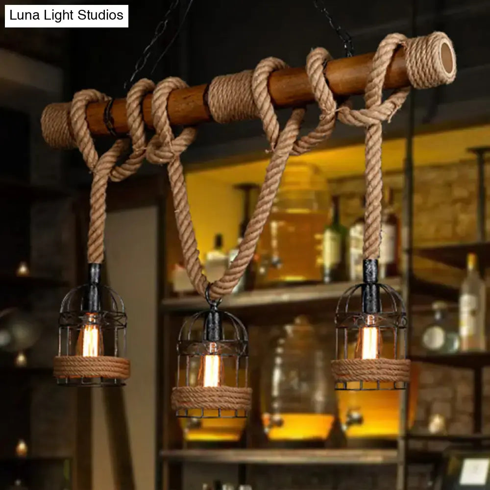 Rustic bamboo island lighting – kitchen rope and cage chandelier