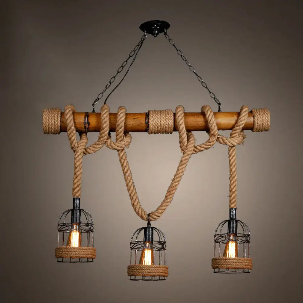 Rustic bamboo island lighting – kitchen rope and cage chandelier