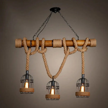 Rustic bamboo island lighting – kitchen rope and cage chandelier