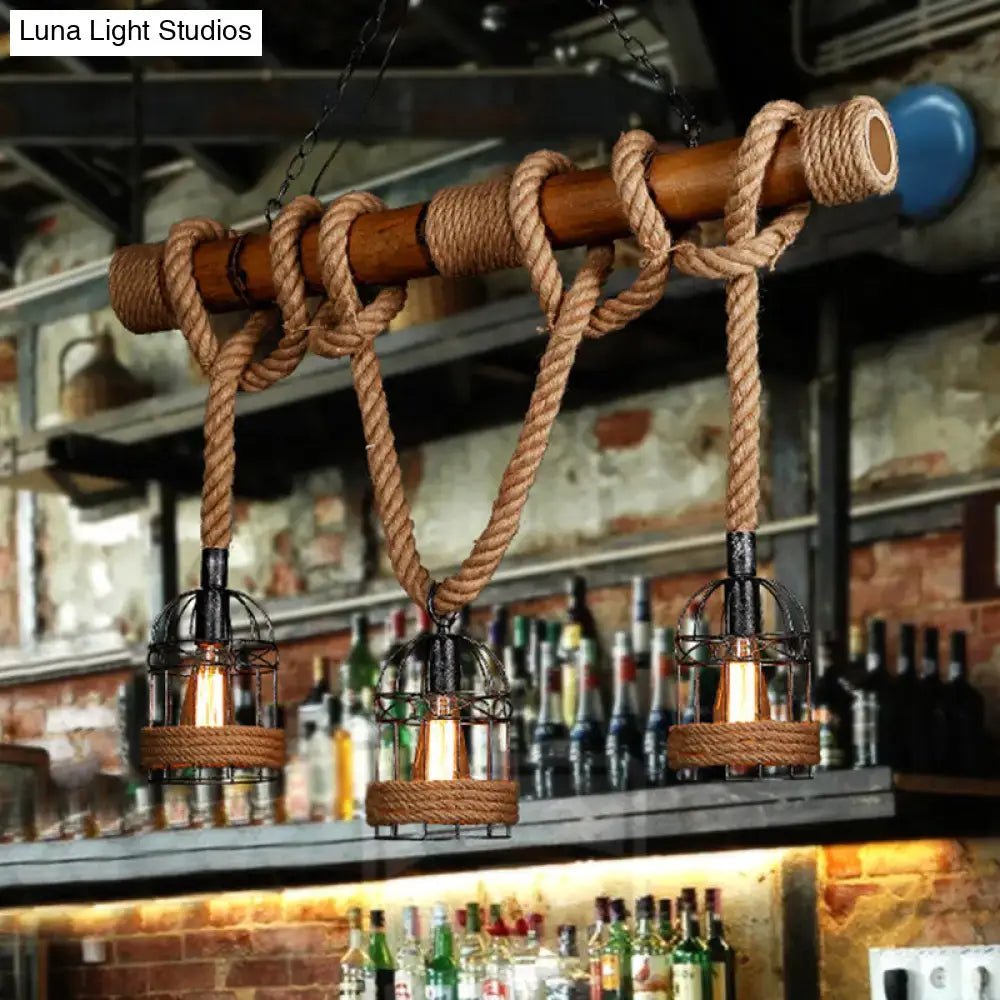 Rustic bamboo island lighting – kitchen rope and cage chandelier