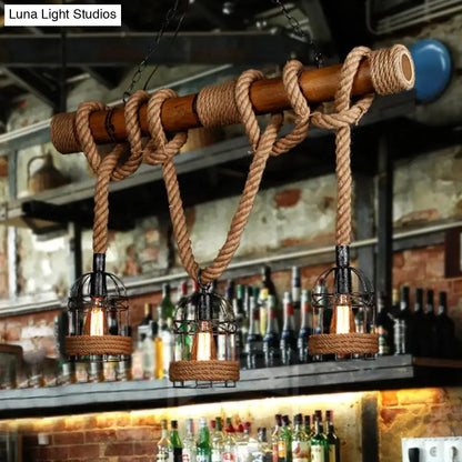 Rustic bamboo island lighting – kitchen rope and cage chandelier