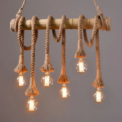 Rustic bamboo tube hanging ceiling light – dining room exposed bulb