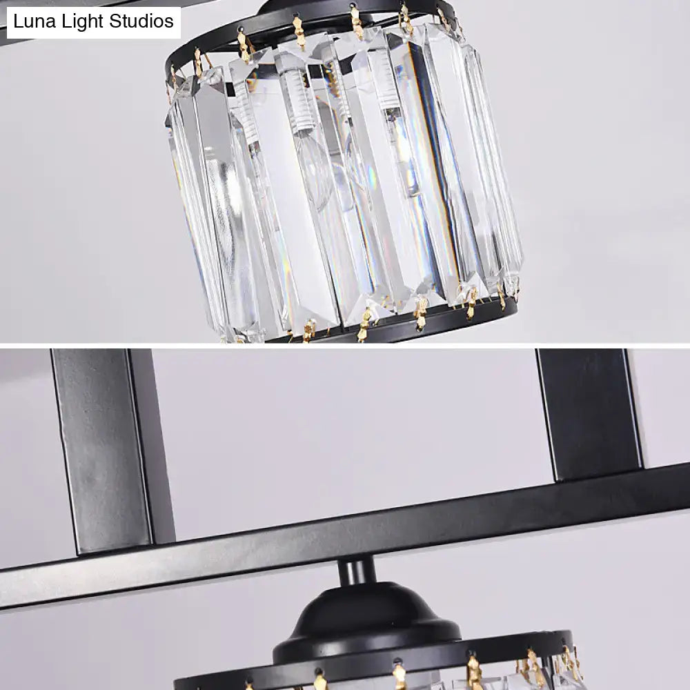 Rustic black cylindrical island pendant kitchen crystal chandelier
